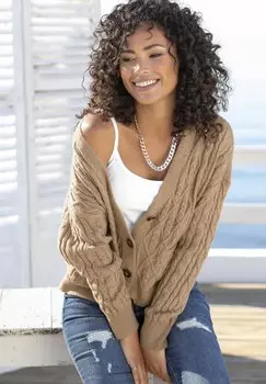 Кардиган LASCANA, коричневый