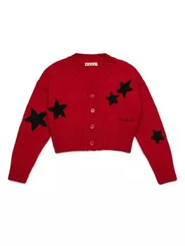 Кардиган Marni Kids со звездами, вязанный интарсией, красный