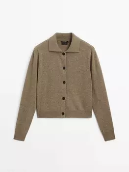 Кардиган Massimo Dutti 100% Wool Cropped Knit, зеленый