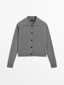 Кардиган Massimo Dutti 100% Wool Cropped Knit, серый