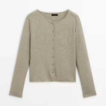 Кардиган Massimo Dutti Buttoned Knit With Plated Finish, бежевый