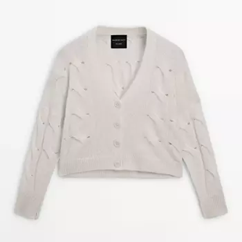 Кардиган Massimo Dutti Cable-knit - Studio, кремовый