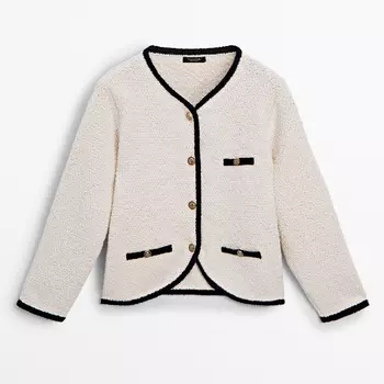 Кардиган Massimo Dutti Contrast Textured Knit, кремовый
