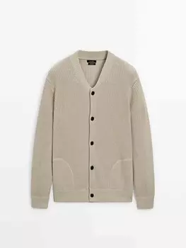 Кардиган Massimo Dutti Cotton Knit With Pockets, бежевый