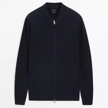 Кардиган Massimo Dutti Cotton Knit With Zip, кремовый