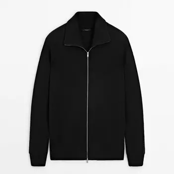 Кардиган Massimo Dutti Cotton Zip-up Knit, черный