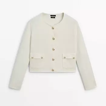 Кардиган Massimo Dutti Felted Wool Knit With Buttons, кремовый