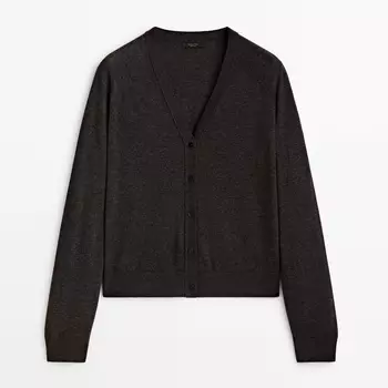 Кардиган Massimo Dutti Knit V-neck With Buttons, темно-серый