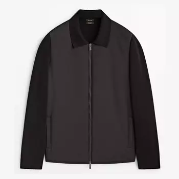Кардиган Massimo Dutti Knit With Contrast Quilted Fabric, темно-синий
