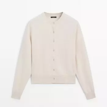 Кардиган Massimo Dutti Knit With Crew Neck Co-ord, бежевый