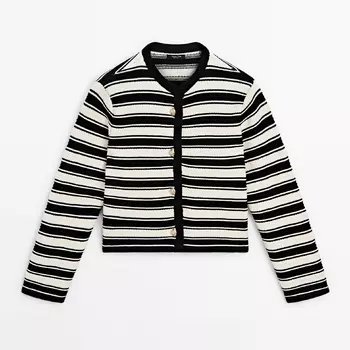 Кардиган Massimo Dutti Knit With Gold Button, черный