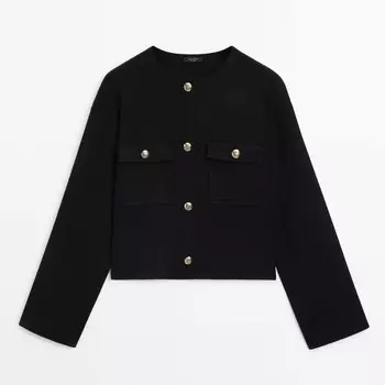 Кардиган Massimo Dutti Knit With Gold Button, черный