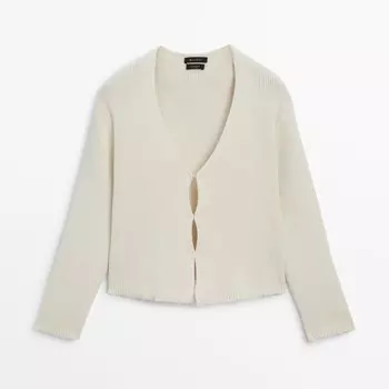 Кардиган Massimo Dutti Knit With Hook Fastenings, кремовый