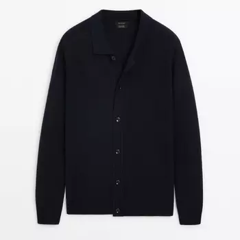 Кардиган Massimo Dutti Knit With Shirt Collar And Buttons, темно-синий