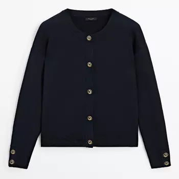 Кардиган Massimo Dutti Knit With Snap Buttons, темно-синий