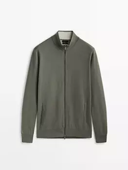 Кардиган Massimo Dutti Knit With Zip, зелёный