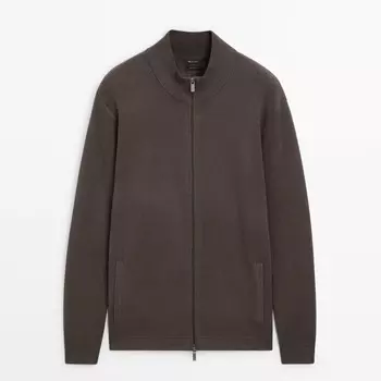 Кардиган Massimo Dutti Mock Neck Knit With Zip, светло-коричневый