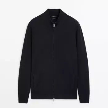 Кардиган Massimo Dutti Mock Neck Knit With Zip, темно-синий
