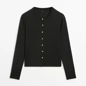 Кардиган Massimo Dutti Plain Knit Button-up, темно-зеленый