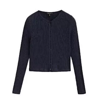 Кардиган Massimo Dutti Ribbed Buttonup, темно-синий
