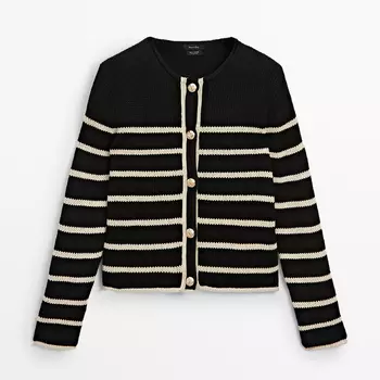 Кардиган Massimo Dutti Striped Knit With Golden Buttons, черный
