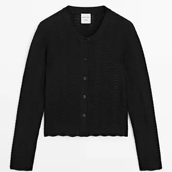 Кардиган Massimo Dutti Wavy Knit, черный
