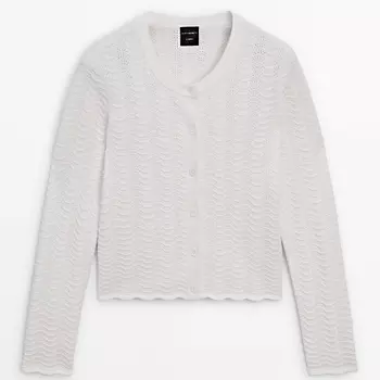 Кардиган Massimo Dutti Wavy Knit, кремовый