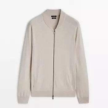 Кардиган Massimo Dutti Wool And Cotton Blend Knit Zip-up, светло-бежевый