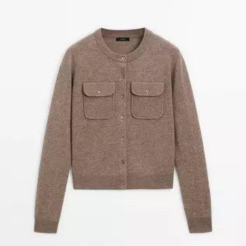 Кардиган Massimo Dutti Wool Blend Knit With Pockets, коричневый