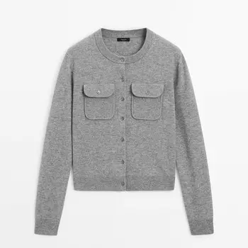 Кардиган Massimo Dutti Wool Blend Knit With Pockets, серый