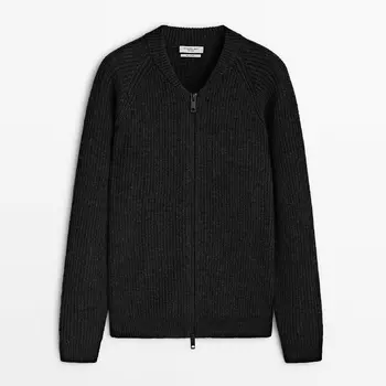 Кардиган Massimo Dutti Zip-up Knit - Studio, черный