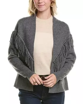 Кардиган MEIR из смеси шерсти и кашемира с бахромой, серый