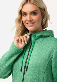Кардиган MELANGE KNIT FLEECE LINED HOODED JACKET Ulla Popken, зеленый