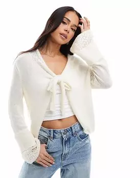 Кардиган Miss Selfridge с завязкой спереди и расклешенными рукавами кремового цвета