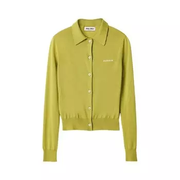 Кардиган Miu Miu Cashmere Silk Cardigan Pistacchio, зеленый