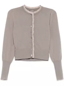 Кардиган N.Peal с отделкой воланами, коричневый