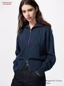 Кардиган на молнии из мериносовой шерсти Uniqlo, синий