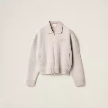 Кардиган на молнии из шетландской шерсти и кашемира Miu Miu, бежевый