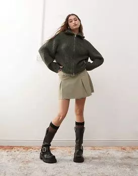 Кардиган на молнии из смеси шерсти Bea темно-зеленого меланжа Weekday