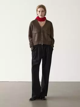 Кардиган на молнии с карманами Massimo Dutti, коричневый