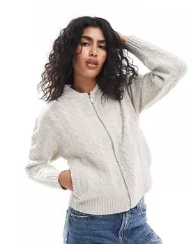 Кардиган на молнии с косами в цвете экрю Threadbare