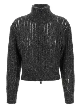 Кардиган на молнии с люрексом Brunello Cucinelli, черный