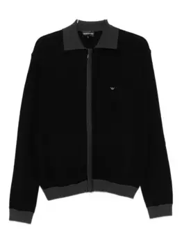 Кардиган на молнии с ребристой отделкой EMPORIO ARMANI, синий