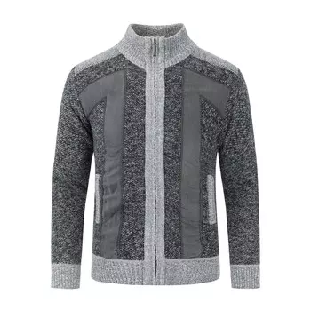 Кардиган на молнии воротник стойка кардиган крупной вязки свитер на подкладке для зимы Allthemen, серый