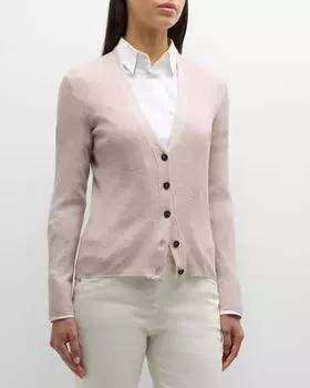 Кардиган на пуговицах из кашемира с люрексом Brunello Cucinelli, цвет C9614 Rosy Sand