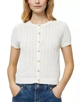 Кардиган на пуговицах с ажурной вязкой Pointelle FRENCH CONNECTION, слоновая кость/кремовый