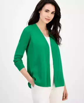 Кардиган на пуговицах с длинным рукавом Petite AK Anne Klein, зеленый