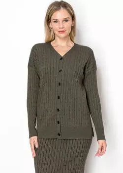Кардиган на пуговицах с косами оливкового цвета Yal New York