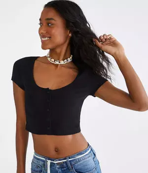 Кардиган на пуговицах с круглым вырезом Aeropostale, черный