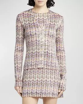 Кардиган на пуговицах с V-образным вырезом и шевронными пайетками Missoni, цвет Mlblkwhtornfus